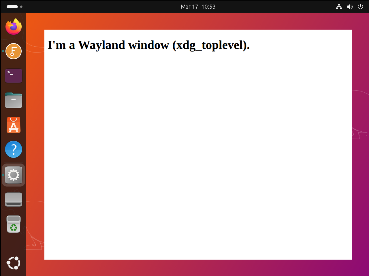 Screenshot of a blank app window on Wayland with no decorations. It's just a white rectangle.
