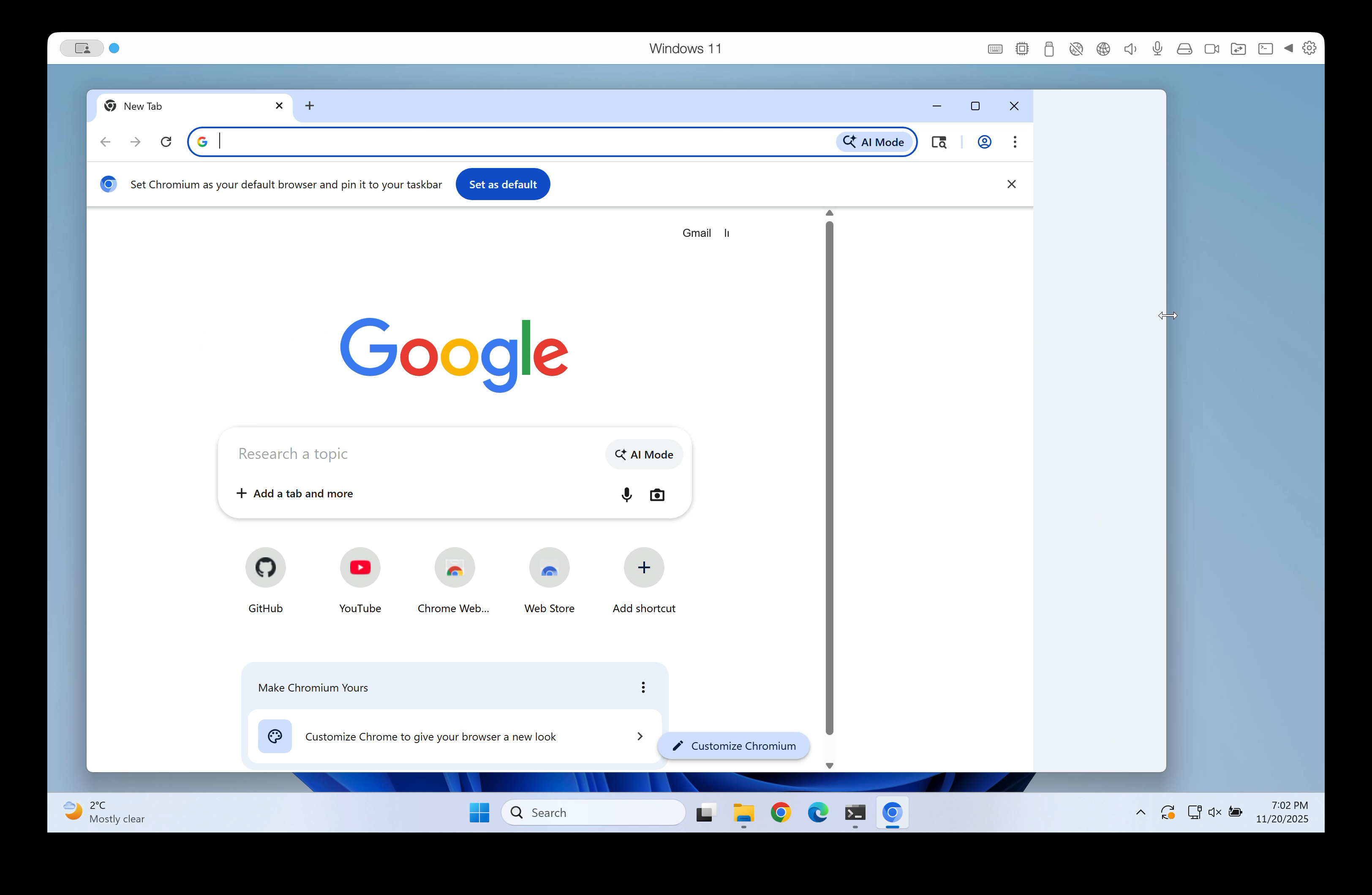 Chromium サイズ変更の時系列の 3 番目のフレーム
