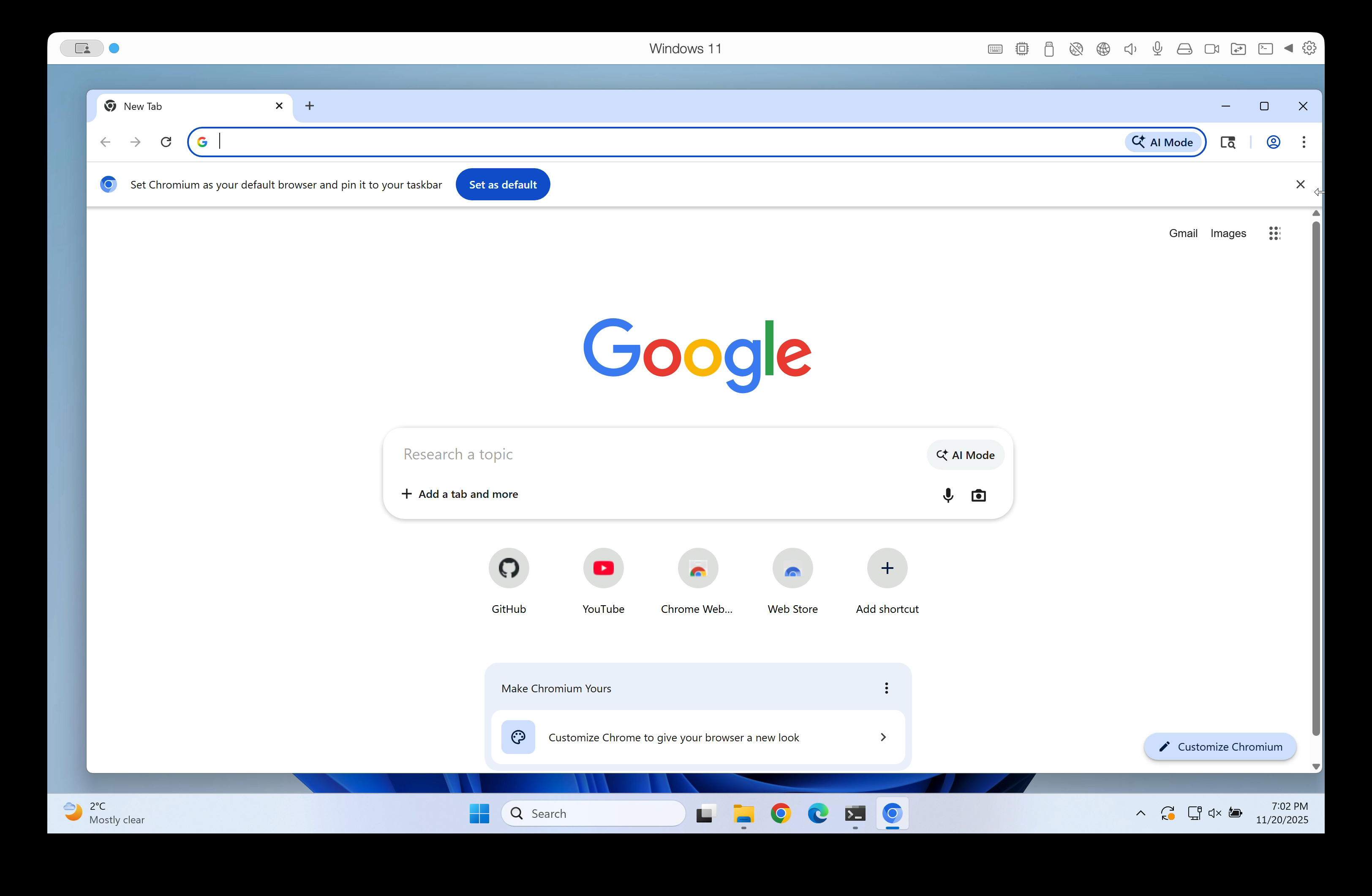 Chromium サイズ変更の時系列の 5 番目のフレーム